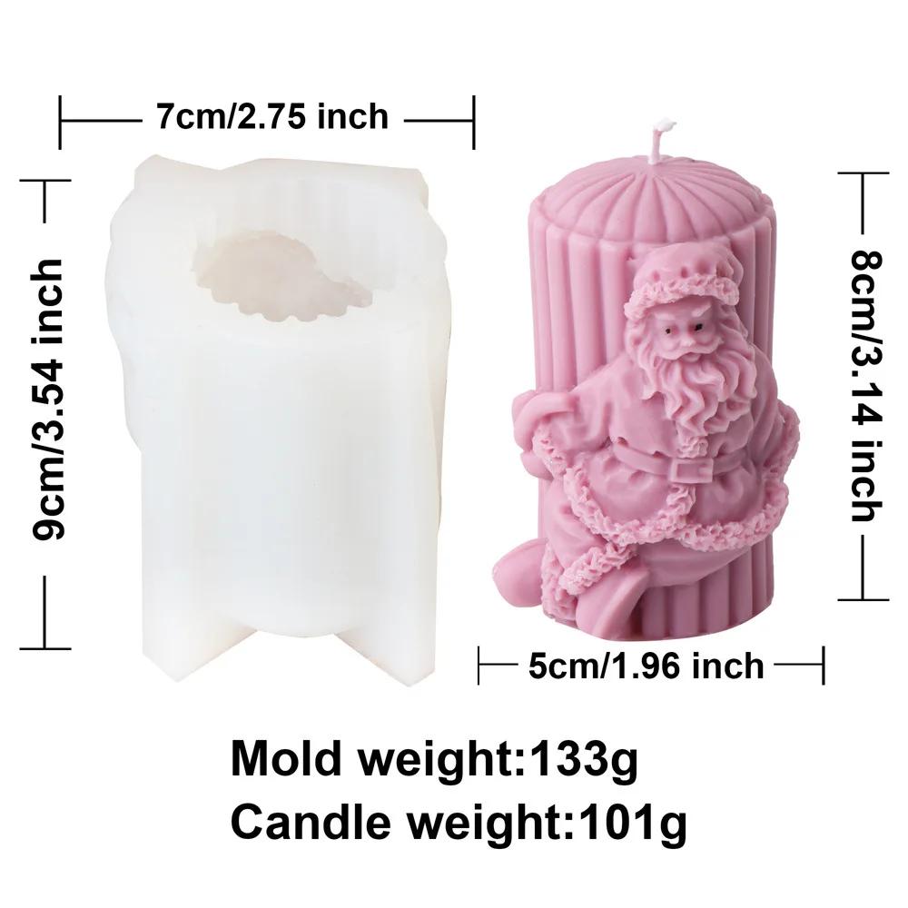 DIY Santa Claus Reindeer Cylindrical Candle Silicone Mold Hat Bear Christmas Tree Relief Cylindrical Candle Mold Christmas Gift