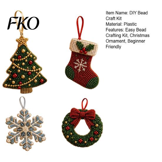 Beaded Christmas Decorations Bead Craft Kit, Ornament DIY Create Tree Snowflake Gift Set Wreath Stocking, Festive Kit for Adults, Handmade Holiday