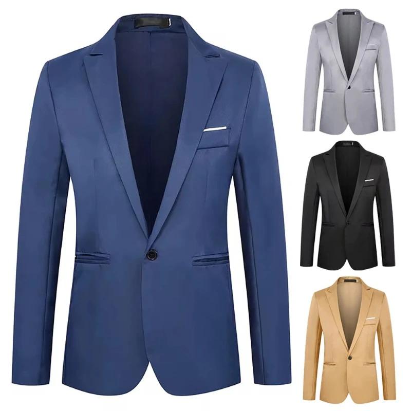 Automne Tendance Luxe Léger Homme Coupe Slim Costume Formel Subtilité Veste Décontracté Affaires Couleur Unie Revers Manches Longues Poches Costume
