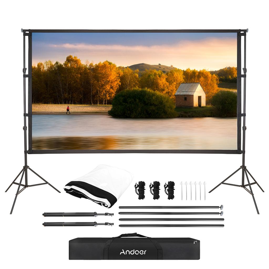 Portable Projector Screen with Stand Projection Screen Indoor Outdoor Movie Screen with Carrying Bag Fast Setup for