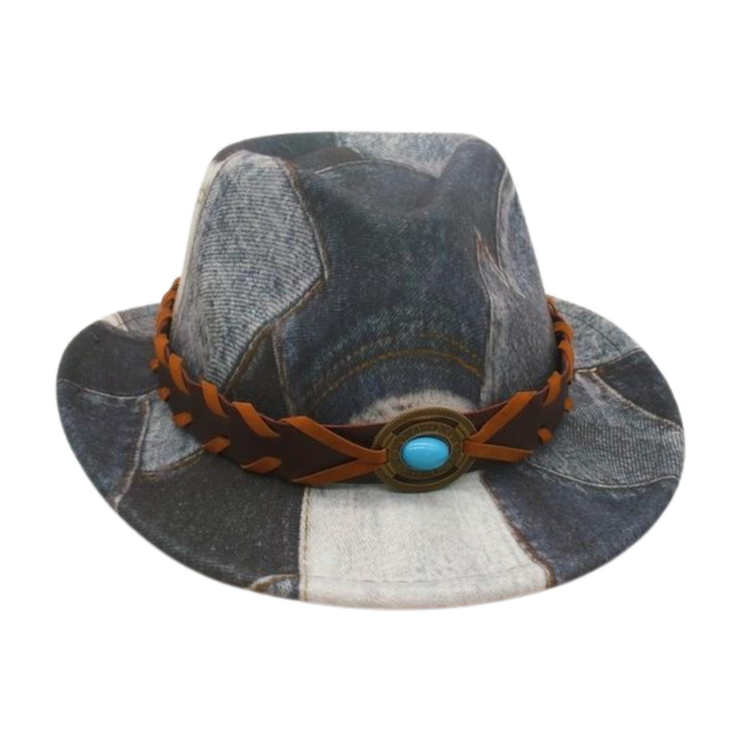 

Holiday Ethnic Style Children S Skeleton Niche Retro Western Denim Splicing Top Hat High-End Jazz Hat kids size [heart top]