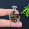 Natural Ammonite Fossil Gemstone Handmade 925 Sterling Silver Pendant 1.77" S1w34