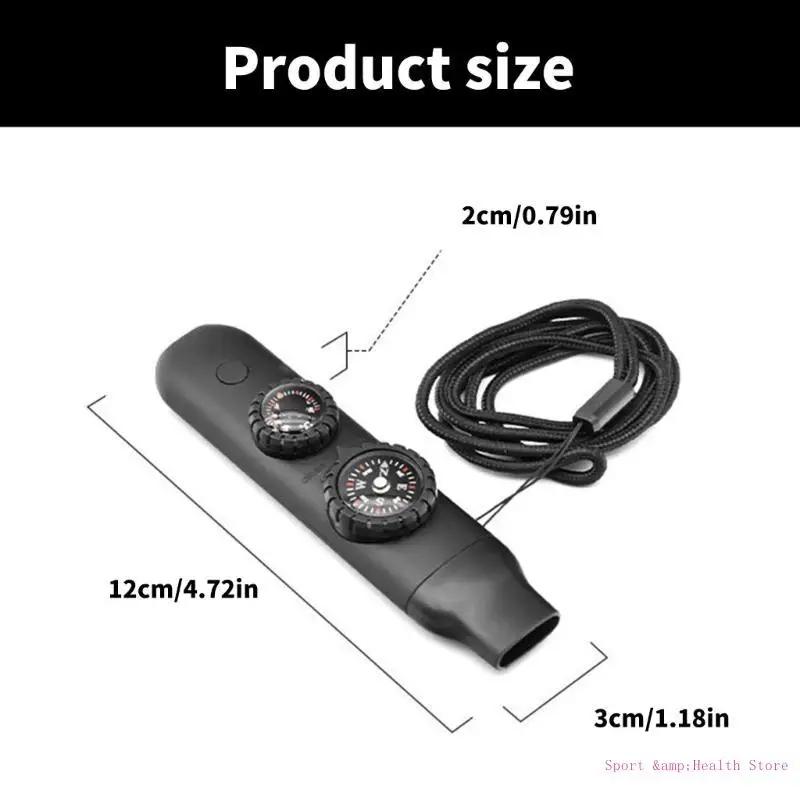 Outdoor 7-in-1 Multifunctional Whistle Survival Whistle Rescue Whistle with LED Light Thermometer Compass 7-in-1