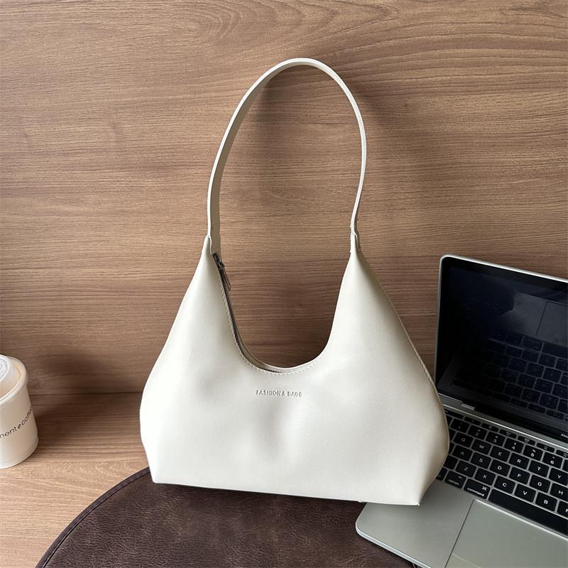 Trendy Street Style Pure Color Pu Shoulder Bag 2023 Autumn Winter New Stylish Commuter Handbag Medium Size