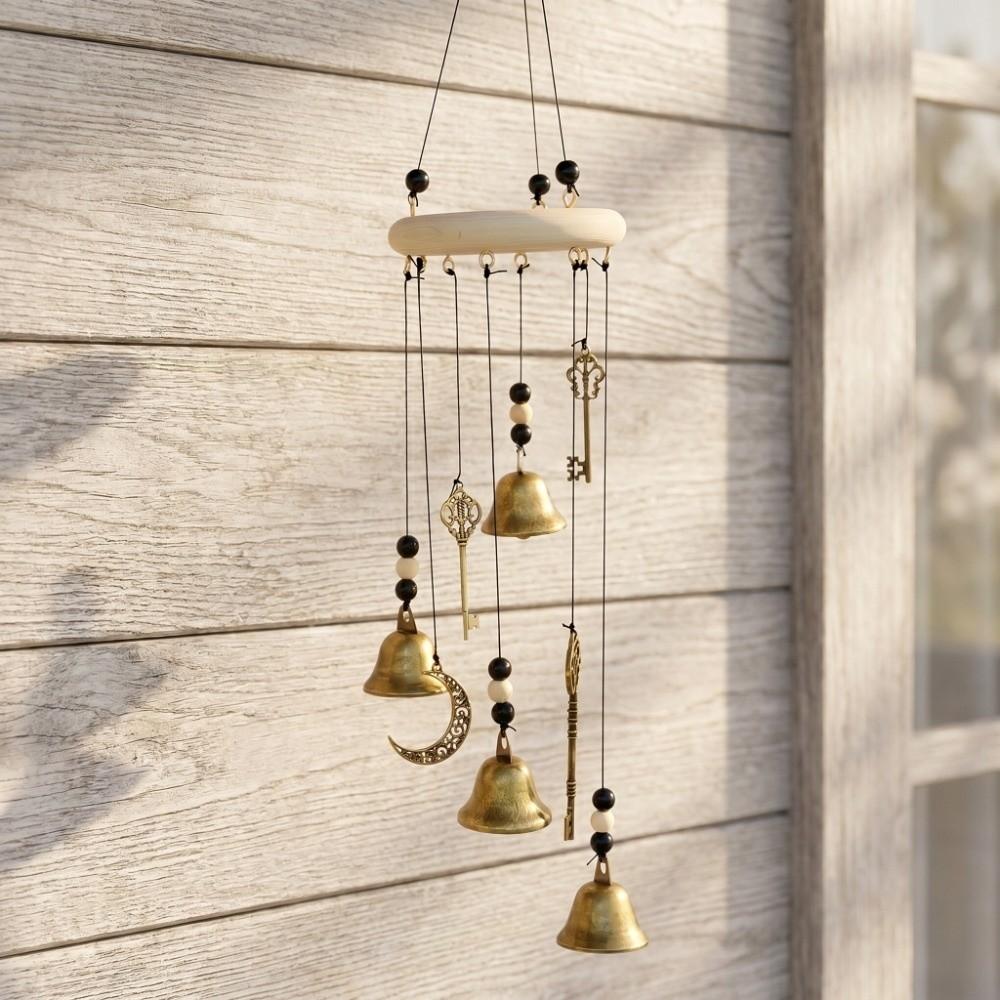 Key Star Bell Retro Distressed Wind Chime Wicca Pagan Style Bell Crafts Ornaments Blessing Gift
