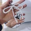 Fashionable Butterfly Ribbon Keychain Heart Pendant Imitation Pearls Key Chain