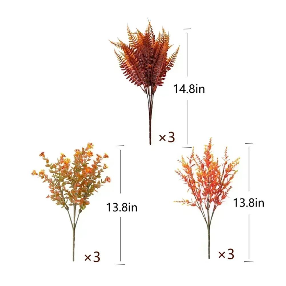 9PCS UV-resistant Artificial Fall Bouquets Artificial Orange Fall Plants - Outdoor Window Frames Fireplace Garden Decorate