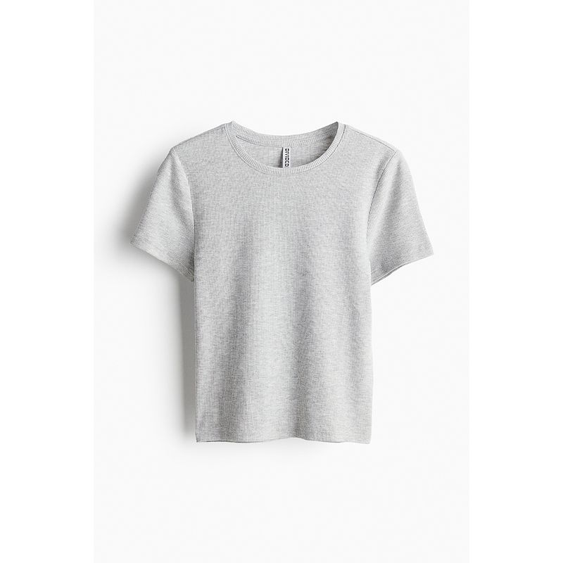 

HM Women s T-shirt 2025 Fall New Arrival Fashion O-neck Short Casual Soft Jersey Silm T-shirt 1210630 Mixed light gray 160/88