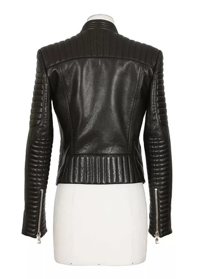 Fashionable Women's Black Leather Genuine Lambskin Motorcycle Handmade Biker Jacket