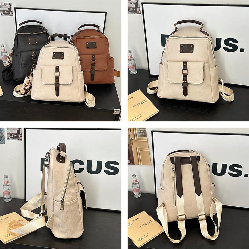 Backpack Backpack Women's Lightweight Large Capacity Oily Leather Belt Backpack Women's Fashion School Bag Hook Upgraded