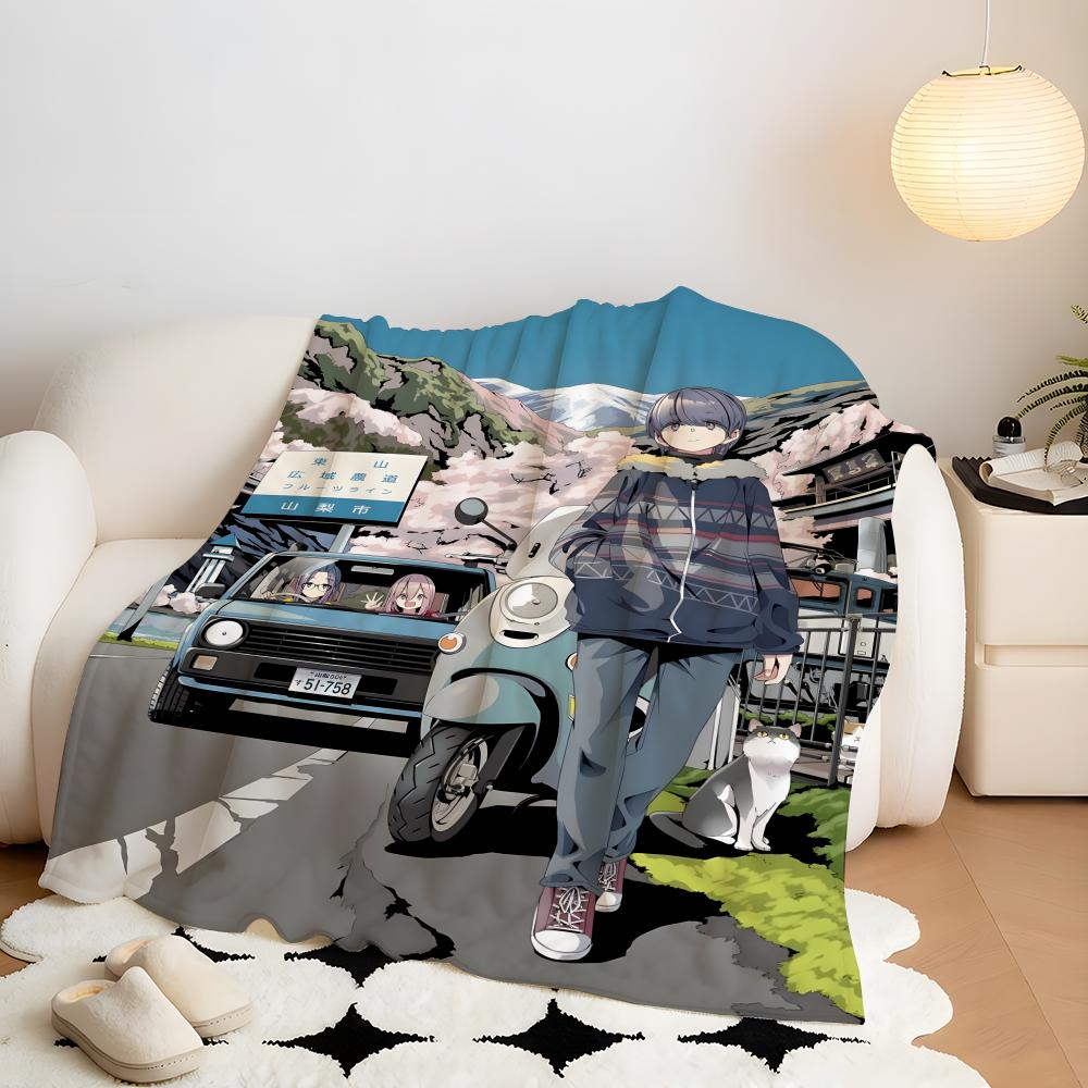 Anime L-Laid B-Back C-Camp Throw Flannel Throw Blanket, Lightweight Cozy, Durable Washable Cute Cool