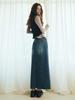 Oal Denim Column Long Skirt_Midium Blue