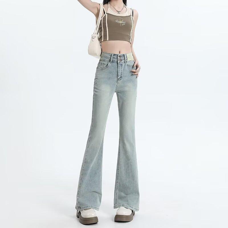 Women's High Waist Micro Flare Jeans Slim Fit Light Blue Denim Pants Flared Trousers Street Trendy Summer Casual Daily Bottoms
