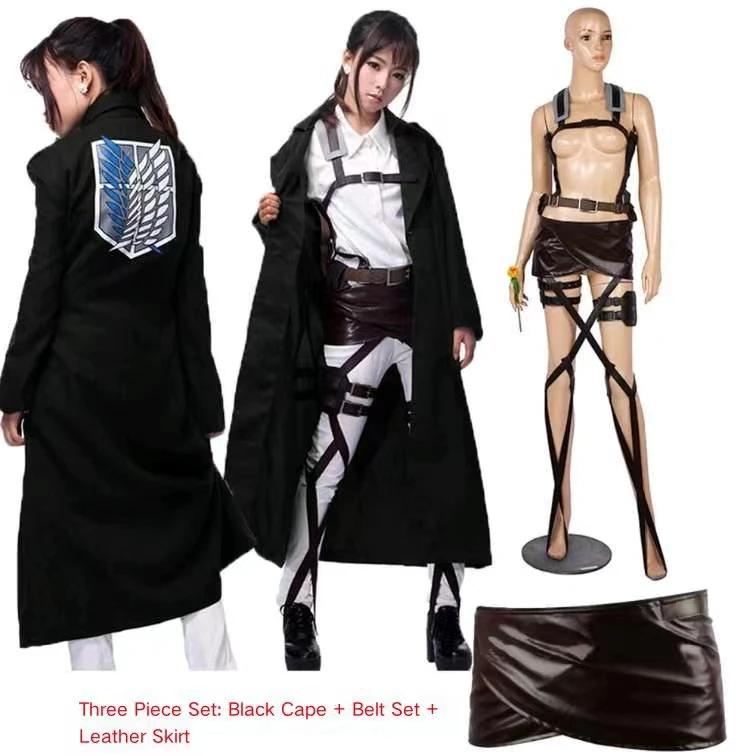 Anime Cosplay Útok titánů Bunda Průzkumný pluk Kožená sukně Hákovací lano Pásky Podvazky Ackerman Kostým