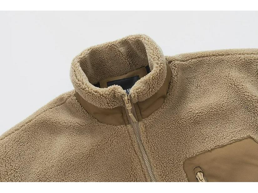 European and American Blue Stand-Up Collar Polar Fleece Lamb Wool Coat