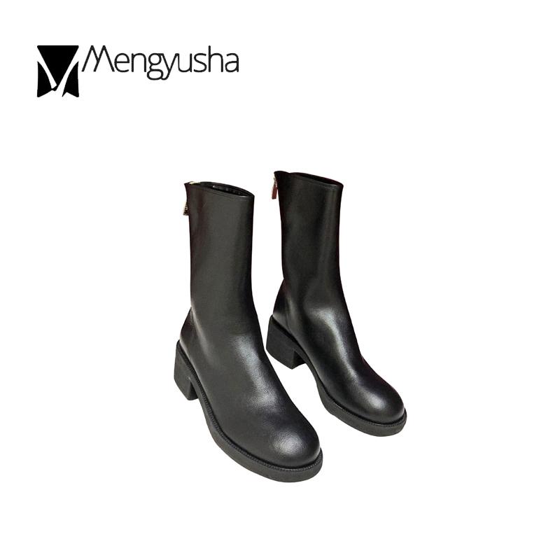 Модные плиссированные кожаные мотоциклетные ботинки женские с застежкой-молнией сзади — фото 7