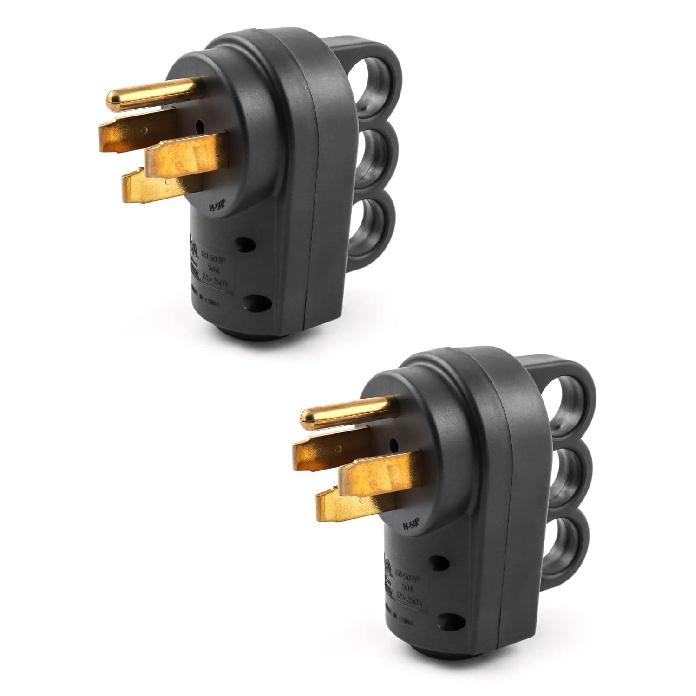 QWORK Nema 14-50P 50 Amp Male RV Replacement Plug, 2 Pack 125/250V Power Assembly Plug With Handle For Camper Trailer
