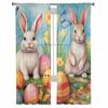 Ostereier-Häschen-Aquarell-Blumen-Tüllvorhänge für Wohnzimmer, durchsichtiger Vorhang für Schlafzimmer, Küche, Jalousien, Voile-Vorhänge