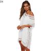 DX - Solid V-neck Hook Patchwork Smock Sexy Hollow Loose Beach Smock Short Skirt
