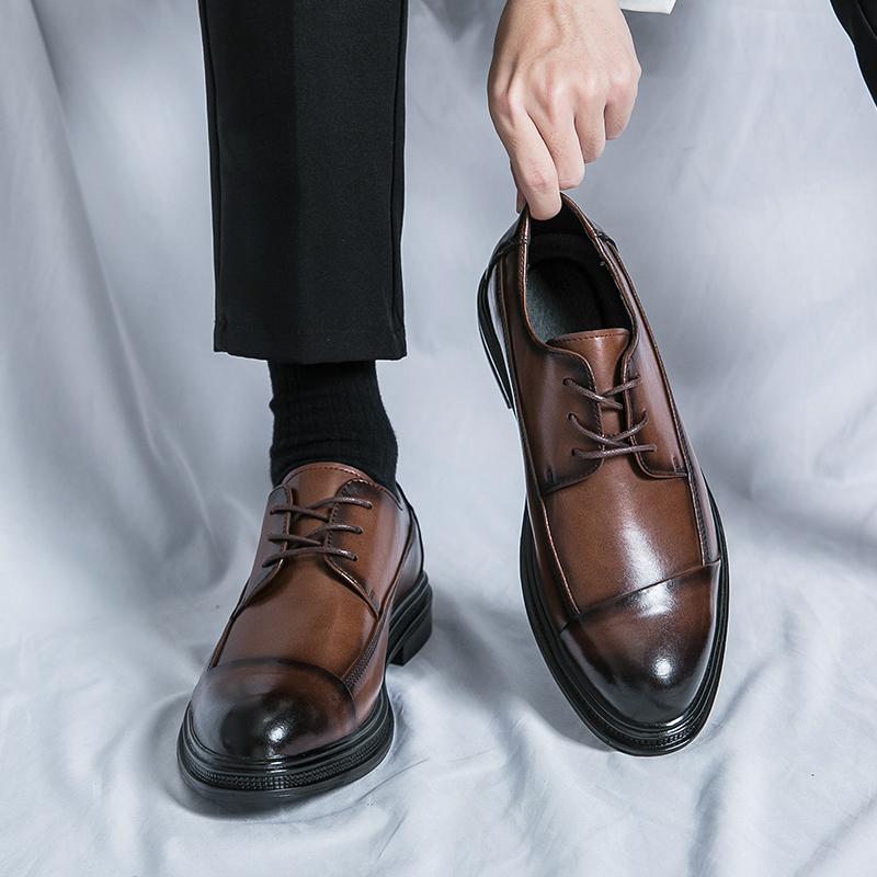 Fashionable Trendy Men's Spring Comfortable Lace Up Leather Shoes Brand Men's Refreshing and Breathable Gentleman Leather Shoes