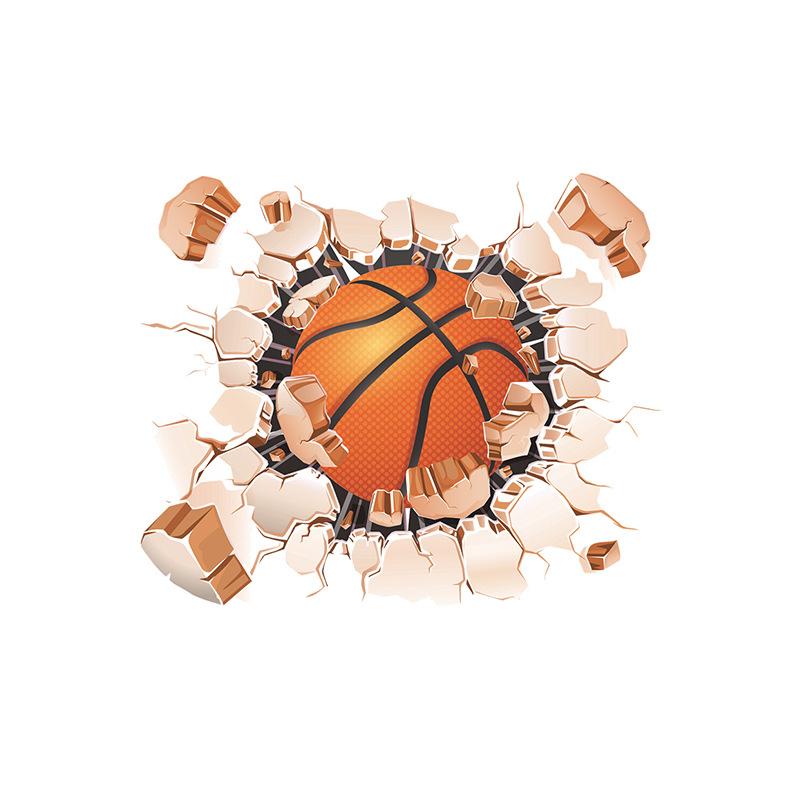 Breaking Through Wall Ball Sports Sticker Basketball Pool Soccer for Bedroom Home Decor Removable Decal