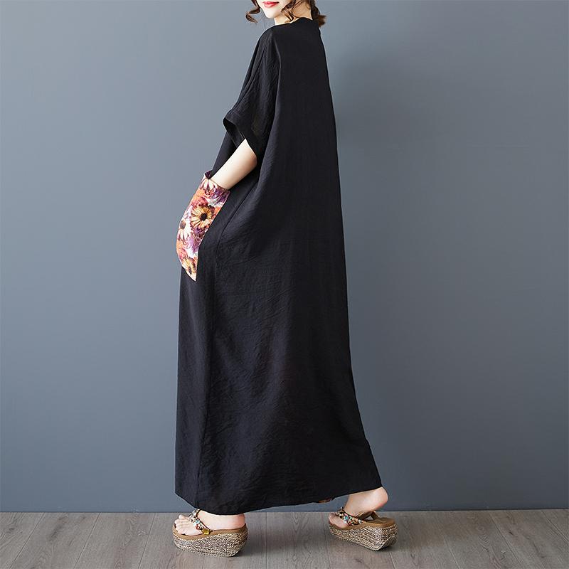 DIMANAF New Women 2025 Plus Size Summer Long Casual Dress Loose Linen Vintage Basic Maxi Dress 9865