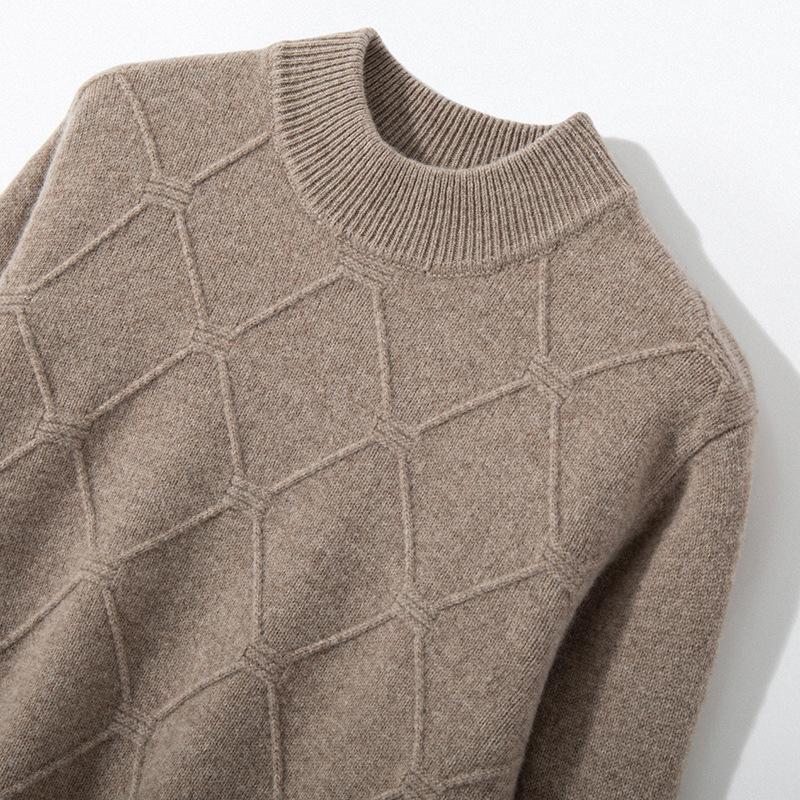 Double-Ply Thickened Men'S 100 Pure Wool Knit Base Half High Neck Twisted Autumn/Winter Plus-Size Cashmere Sweater