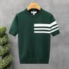 Summer new short-sleeved sweater men's striped simple business light mature slim ice silk T-shirt