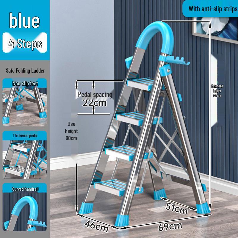Stainless Steel Folding A-Frame Ladder - Portable, Multi-Functional, 3-5 Step Indoor Ladder