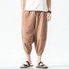 Harajuku Casual Wide Leg Harem Pants Men 2024 Summer Cotton Baggy Pants Striped Calf Length Trousers
