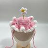 Crochet Flower Cat Hat Handmade Scalloped Pet Hat with Flower Ear Holes Cute Flower Hat for Small Medium Dogs Cats Party Photo Props