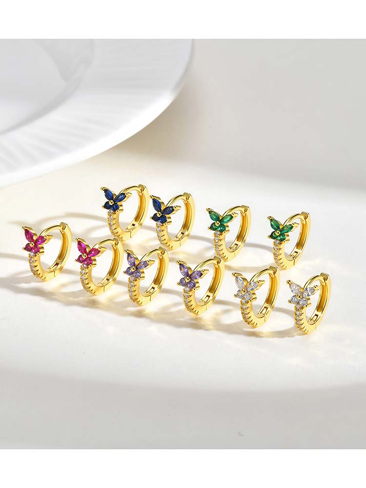 Women Earrings Huggie Hoops, Small Crytsal Butterfly Earring Hypoallergenic Jewelry