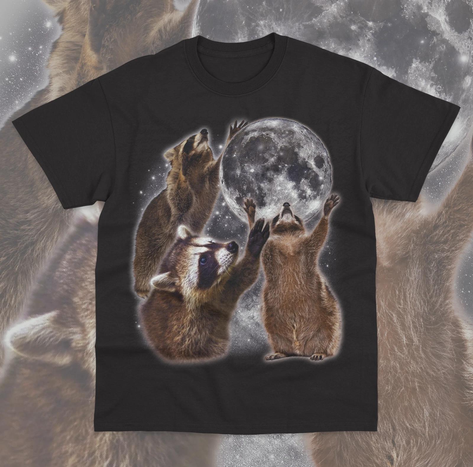 Raccoons Howling At The Moon T- Shirt Funny Meme Raccoon Opossum Unisex Shirt 3XL