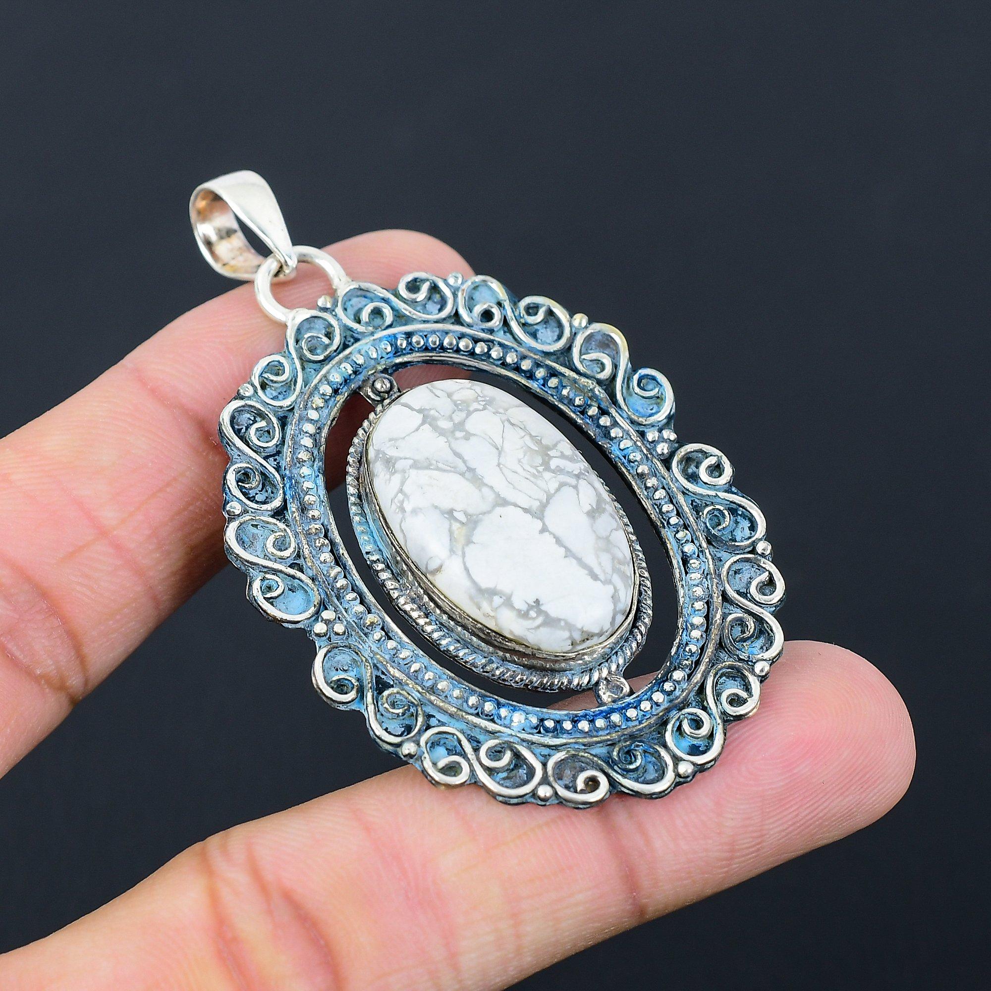 Howlite Stone Birthday Trendy Crown Chakra Mother Anniversary Pendant 925 Silver