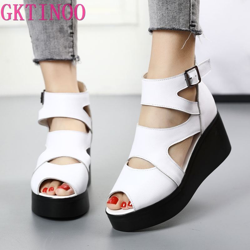 Fashion GKTINOO Women Flat Platform Sandals 2025 Summer Genuine Leather Handmade Shoes Women Summer Sandals Slip on Ladies Shoes Sandal