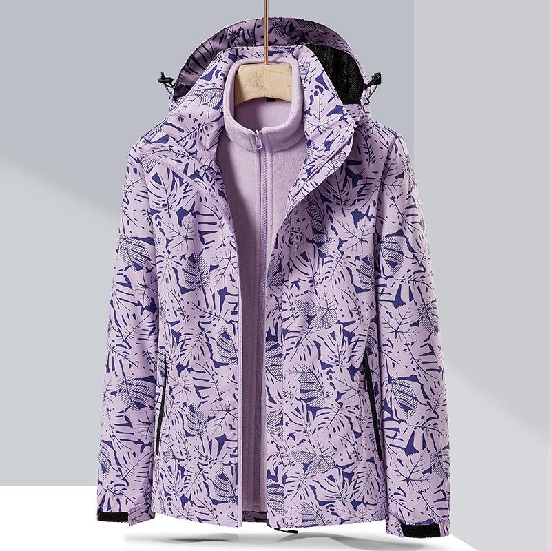 Outdoor Camouflage Detachable Two-piece Set of Windproof and Waterproof Polar Fleece Women's Thickened Jacket Three-in-one
