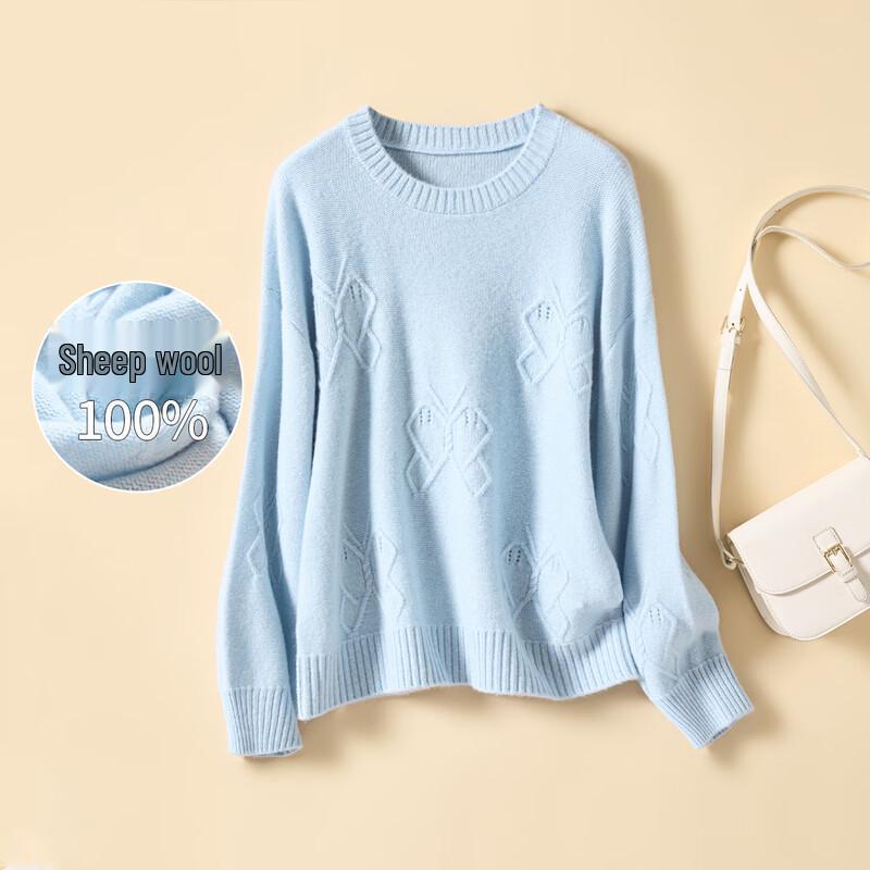 

Women s 100% Merino Wool Loose-Fit Round Neck Jacquard Sweater XL