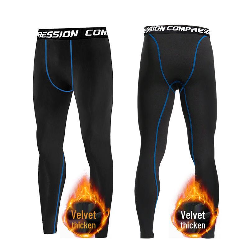 Men's Fleece-Lined Sports Base Layer Pants for Running, Autumn Home Wear, with Lettered Waistband