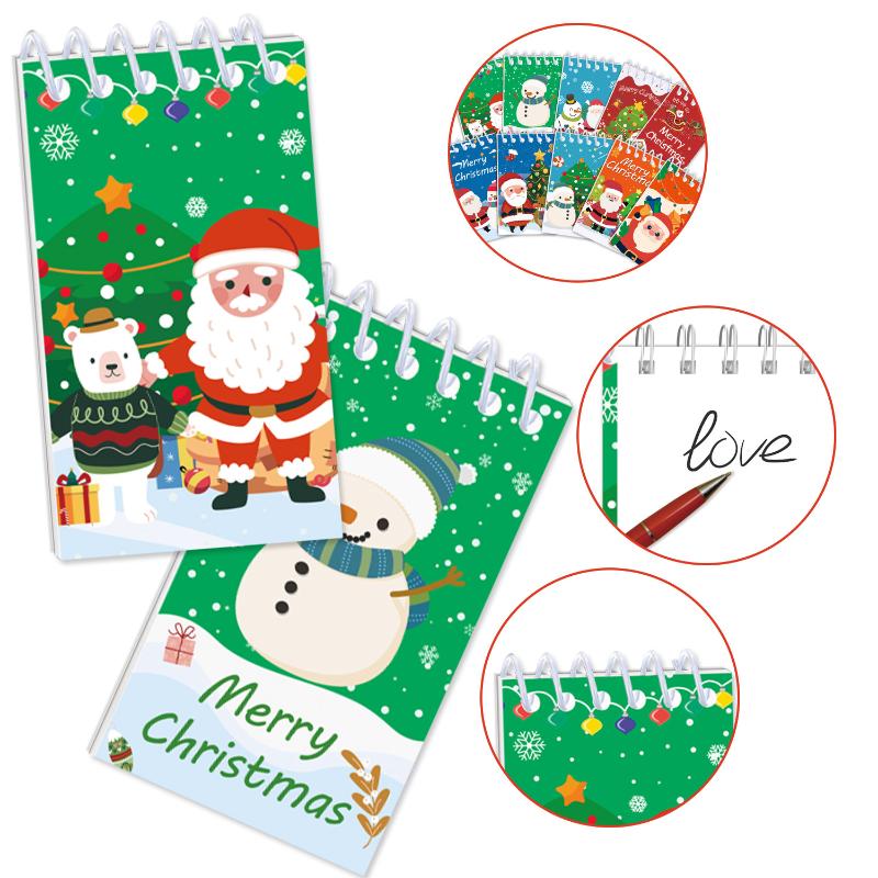 10Pcs Cartoon Snowman Santa Claus Portable Coil Notebook Mini Notepad For Merry Christmas Theme Party Favors Year Gift