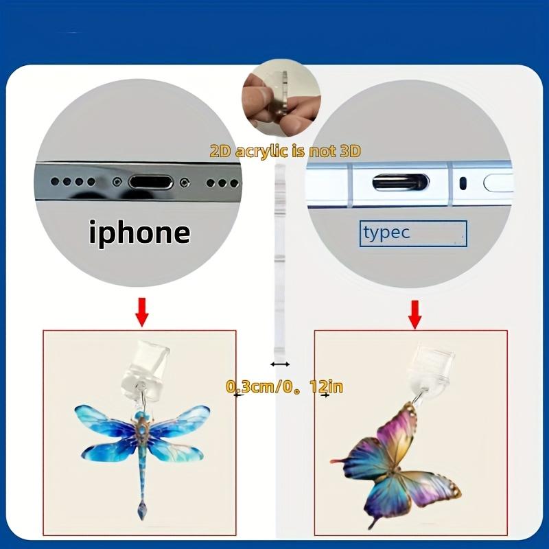2D Flat 2pcs Beautiful Dragonfly and Butterfly 2D Plane Drawing Acrylic Mobile Phone Dustproof Plug
