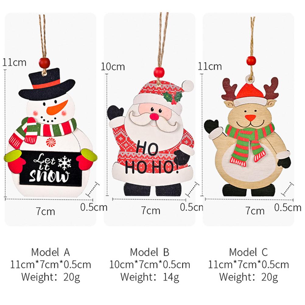 3Pcs Christmas Printing Wooden Pendant Christmas Tree Decoration Window Table Window Mall Party  Decoration