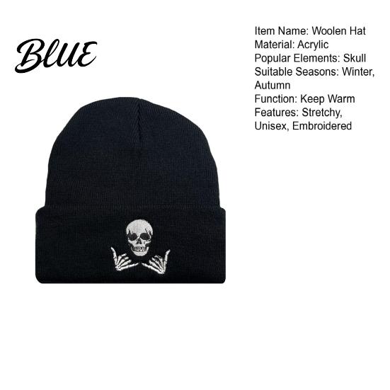 Embroidered Skull Hat Design Thick Knit Warm Men Women Winter Beanie Fun Cap Stretchy Unisex
