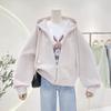 Zipper Hooded Jacket Simple Letter Embroidered Loose Solid Cardigan Sweater Women's Top