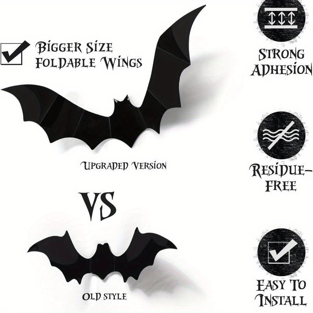 60pcs/12pcs Halloween Black Bat 3D Bats Stickers Wall Decoration Halloween Party Decoration Office Home Living Room Decoration