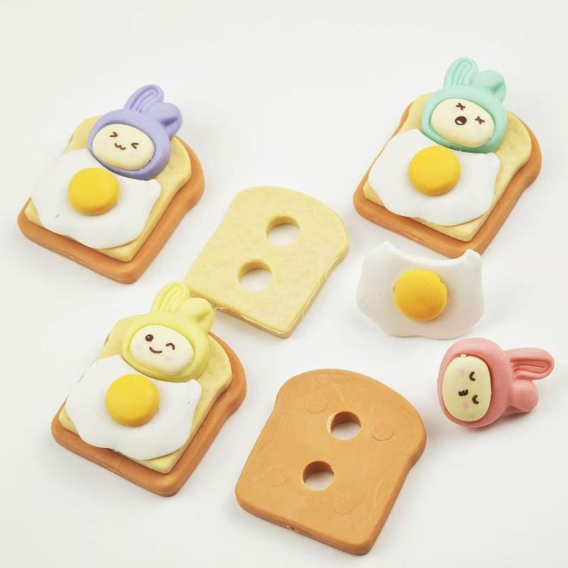 School Supplies Toast Bread Rabbit Eraser Creative Cartoon Cute Elementary School Childrens Prizes Kindergarten Kawai Stationery