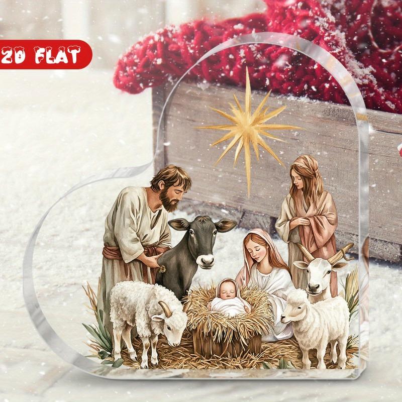 

2D Flat Nativity Scene Heart Acrylic Desktop Decoration, Suitable for wall decoration, porch, room, villa, accents Home, Hallway, or Workplace - Rusti 10*10CM