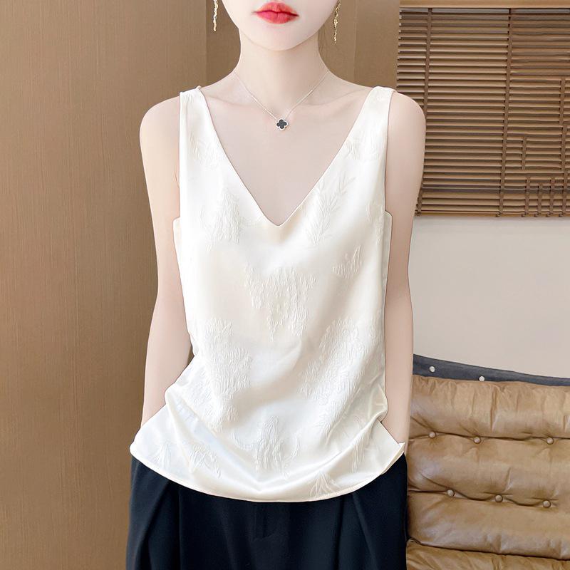 Women's Sleeveless V-Neck Ice Silk Jacquard Camisole