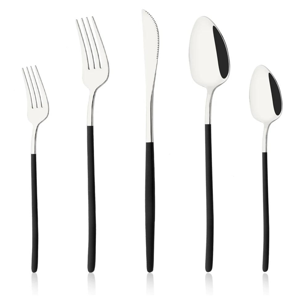 5Pcs White Gold Cutlery Set Stainless Steel Tableware Knife Dessert Fork Spoon Dinnerware Set Kitchen Flatware Silverware