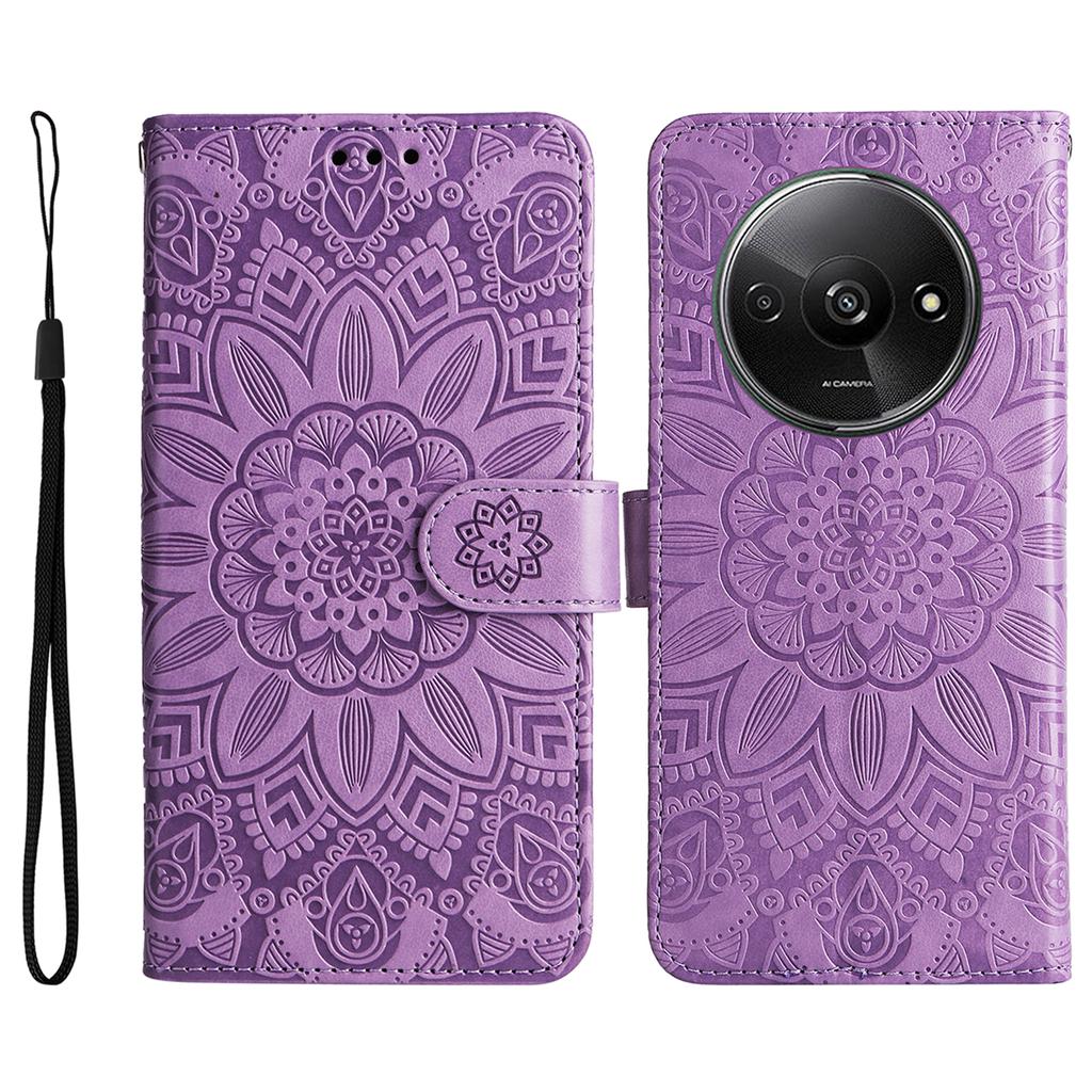 For Xiaomi Redmi A3/Poco C61 4G Cell Phone Case Imprinted Flower Stand Cover with Handy Strap
