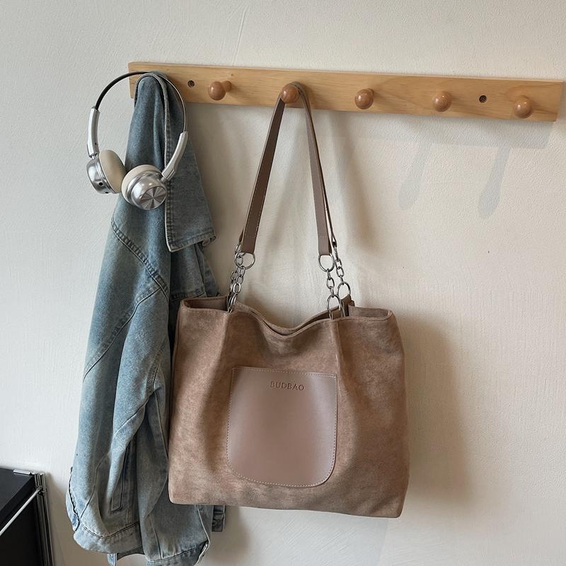 Vintage Suede Tote Bag Women's Large Capacity Commuter Shoulder Bag